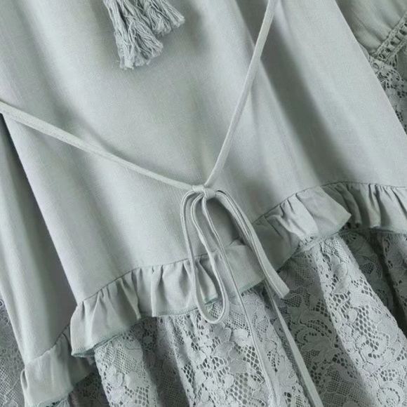 Lace Bell Sleeve Boho Gypsy Dress Mint Bohemian - Picture 8 of 12